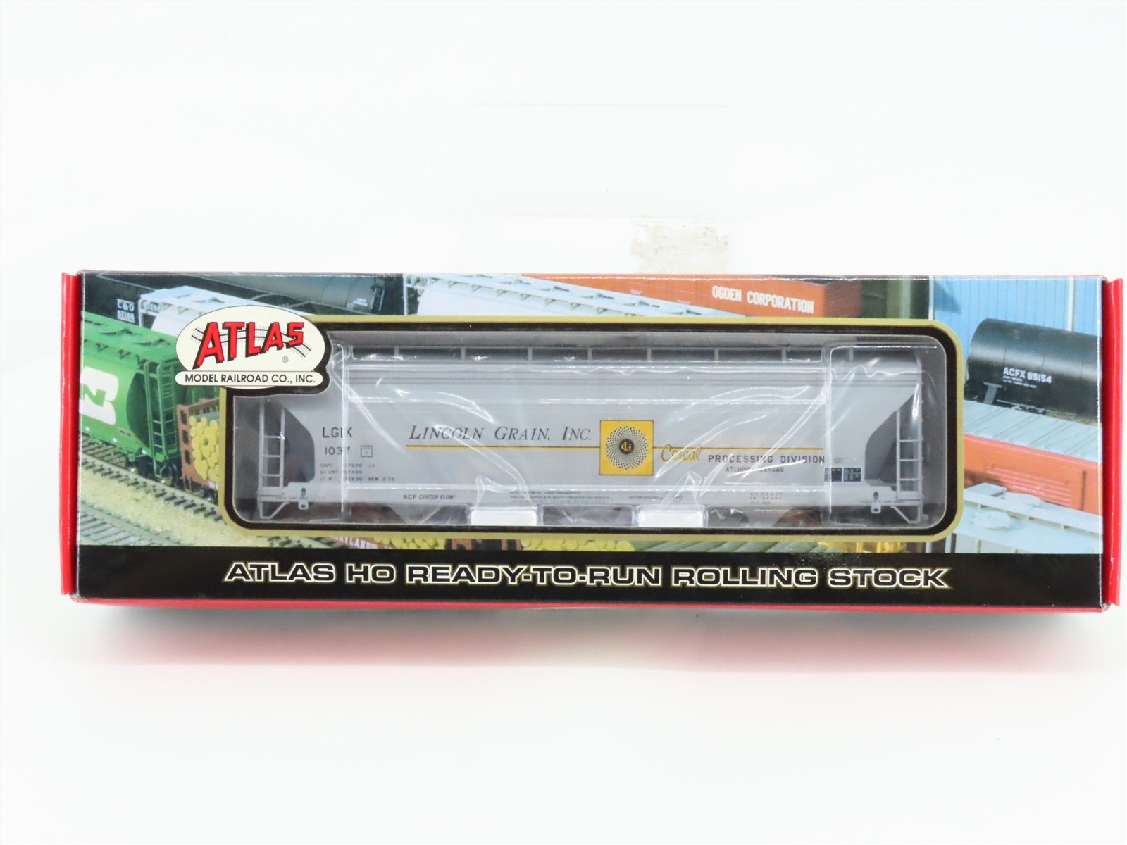 HO Scale Atlas 1462-1 LGIX Lincoln Grain 3-Bay Covered Hopper 1037 RTR