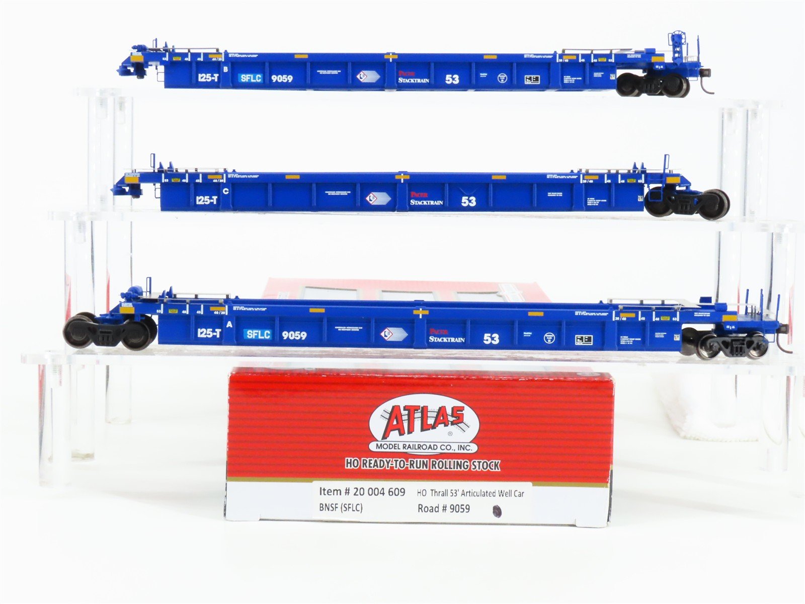 HO Scale Atlas 20004609 SFLC BNSF Railway 53' Flat Car 3-Pack 9059 RTR