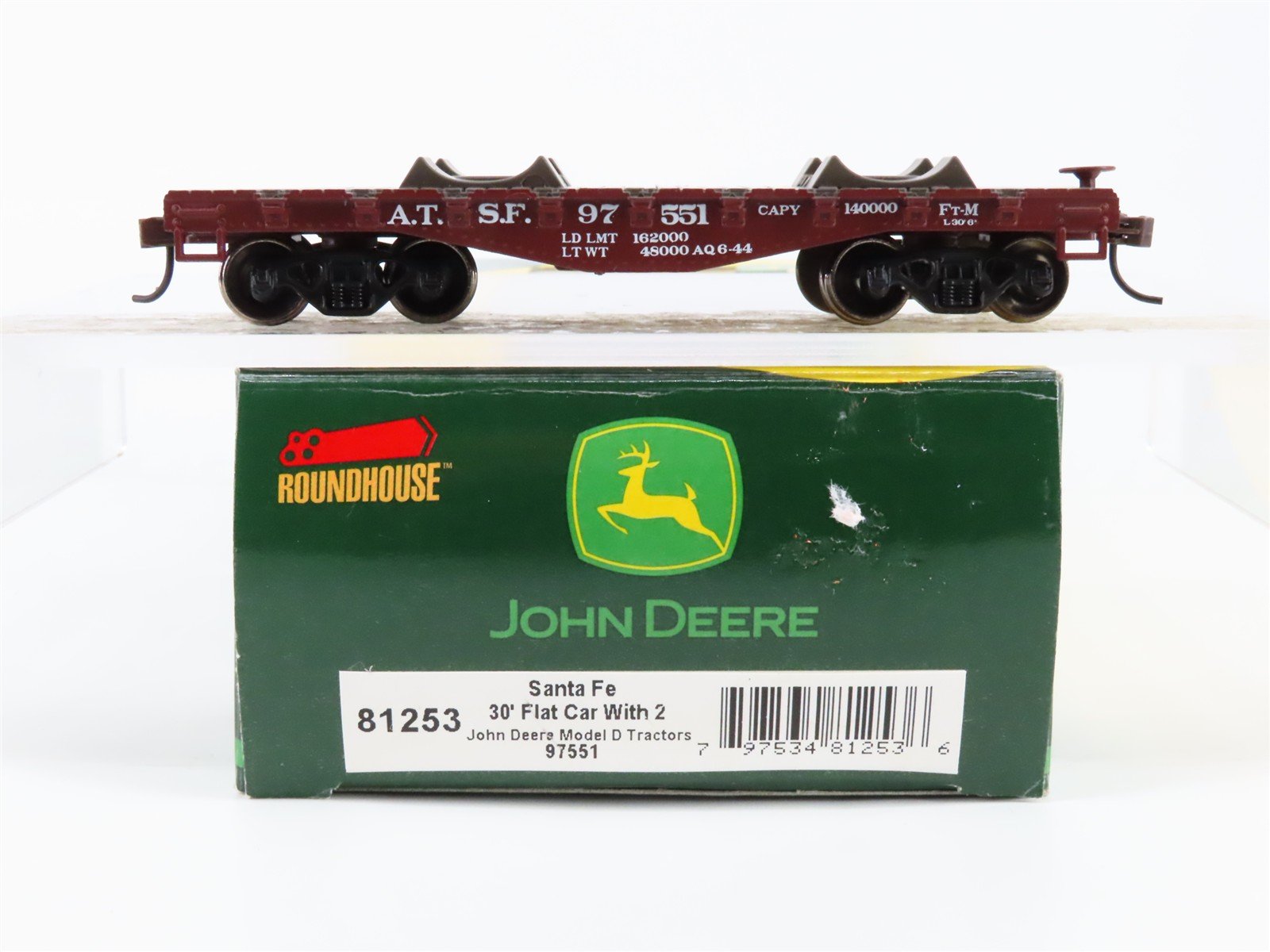 HO Scale Roundhouse 81253 ATSF Santa Fe 30' Flat Car 97551 RTR