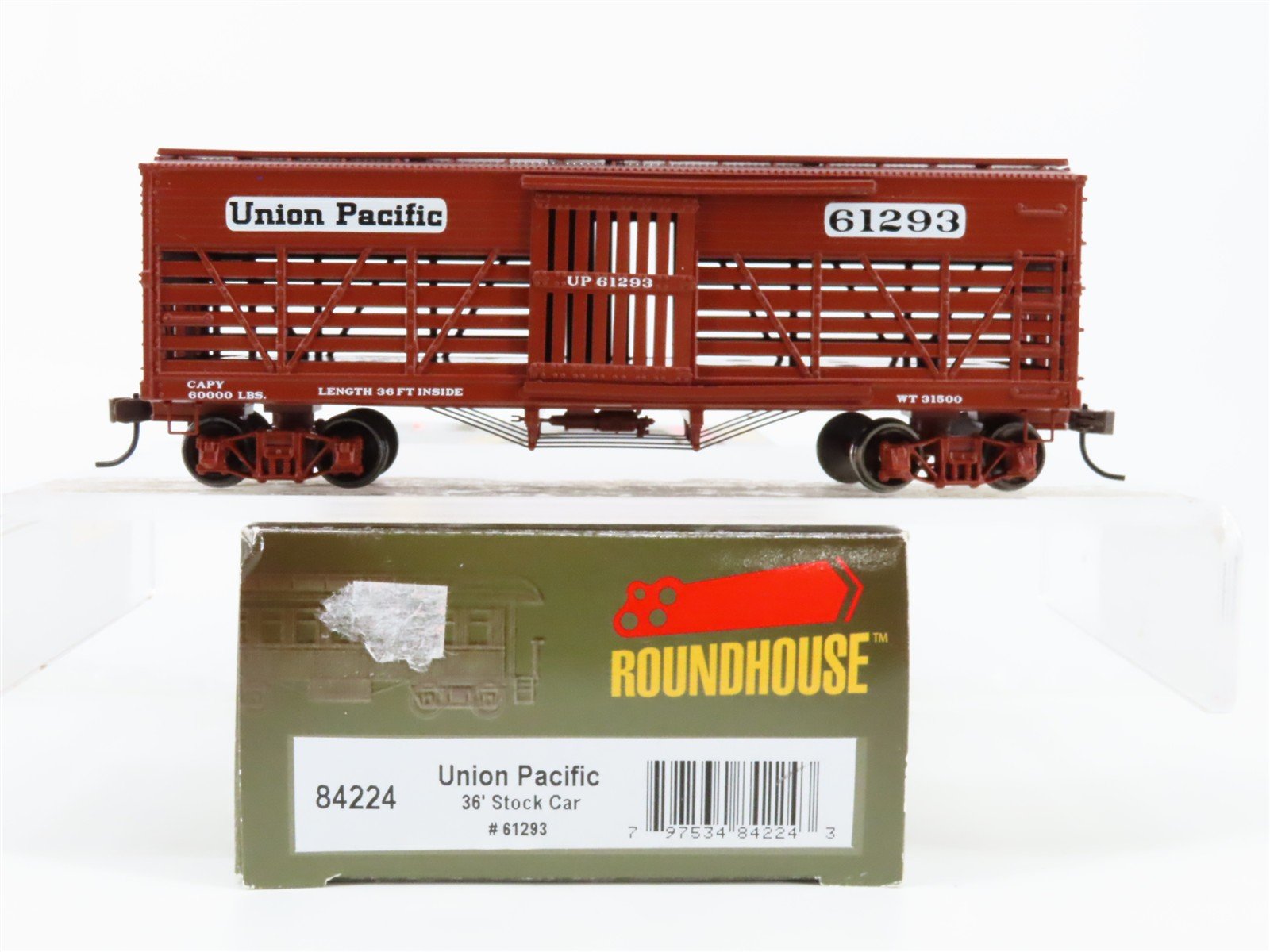 HO Scale Roundhouse 84224 UP Union Pacific 36' Stock/Cattle Car 61293 RTR