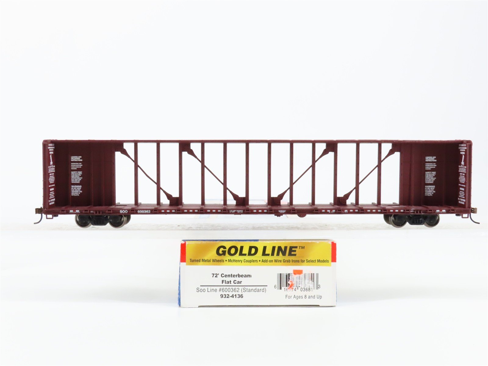 HO Scale Walthers 932-4136 Soo Line 72' Centerbeam Flat Car 600362 RTR