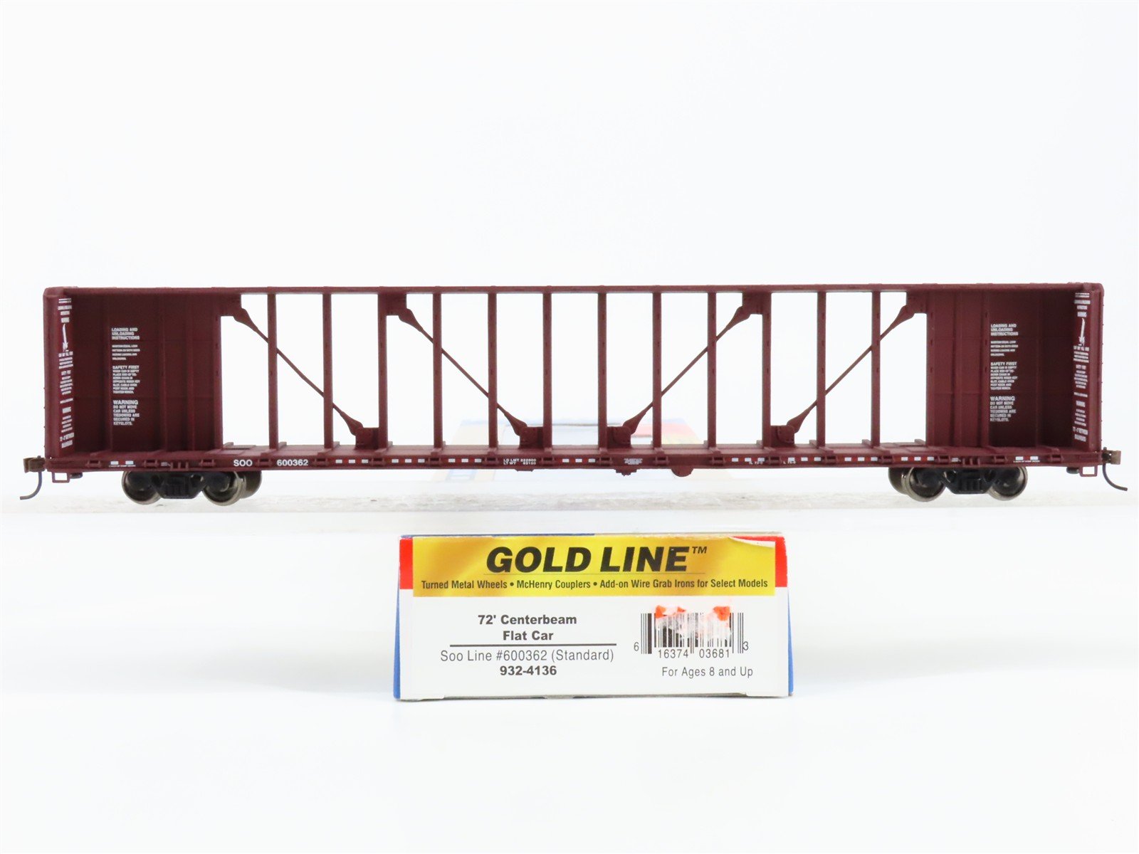 HO Scale Walthers 932-4136 Soo Line 72' Centerbeam Flat Car 600362 RTR