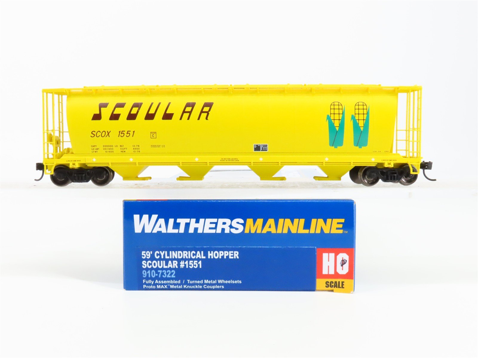 HO Scale Walthers 910-7322 SCLX Scoular 59' Cylindrical Hopper 1551 RTR