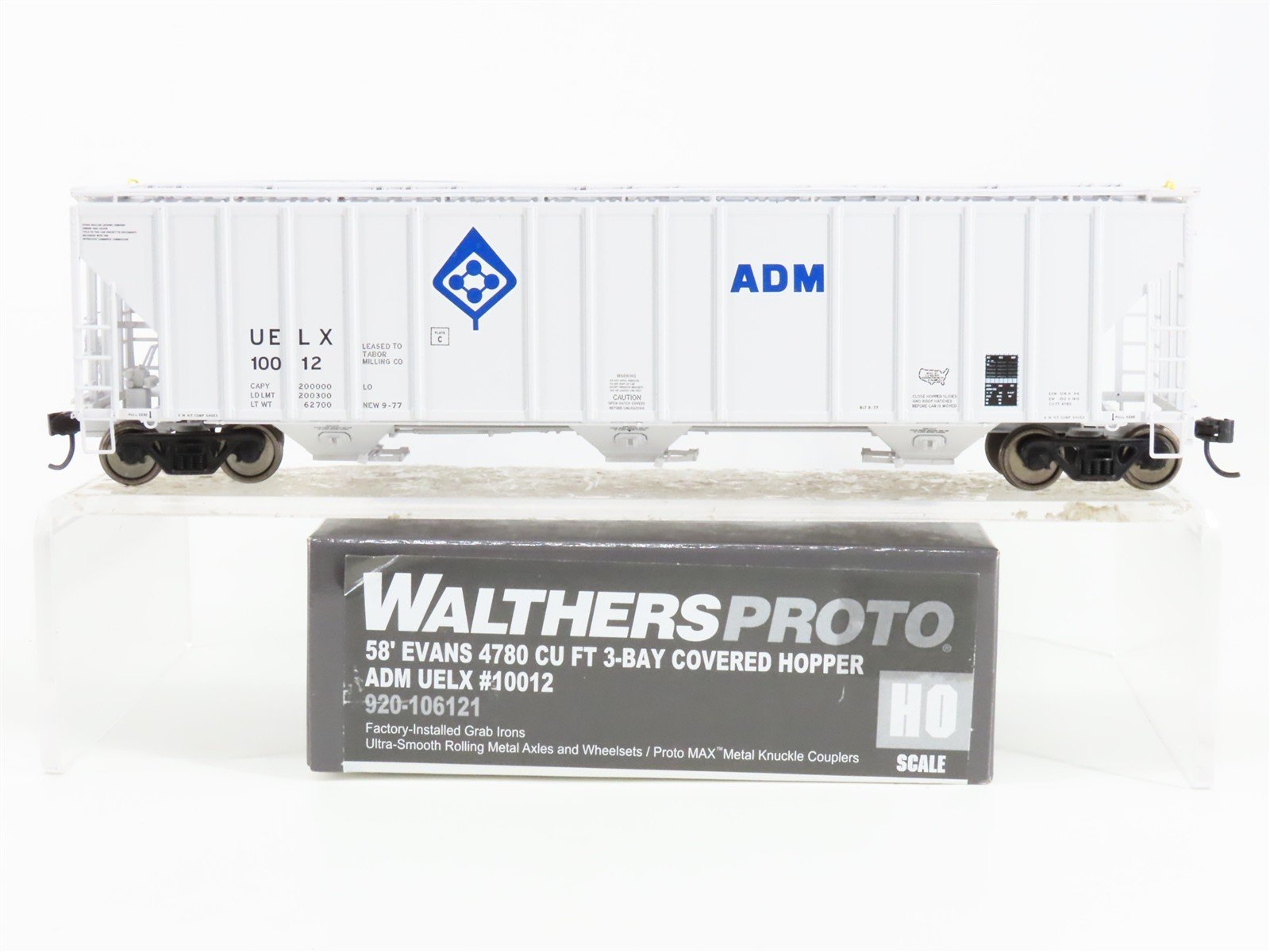 HO Scale Walthers 920-106121 UELX ADM 58' 3-Bay Covered Hopper 10012 RTR