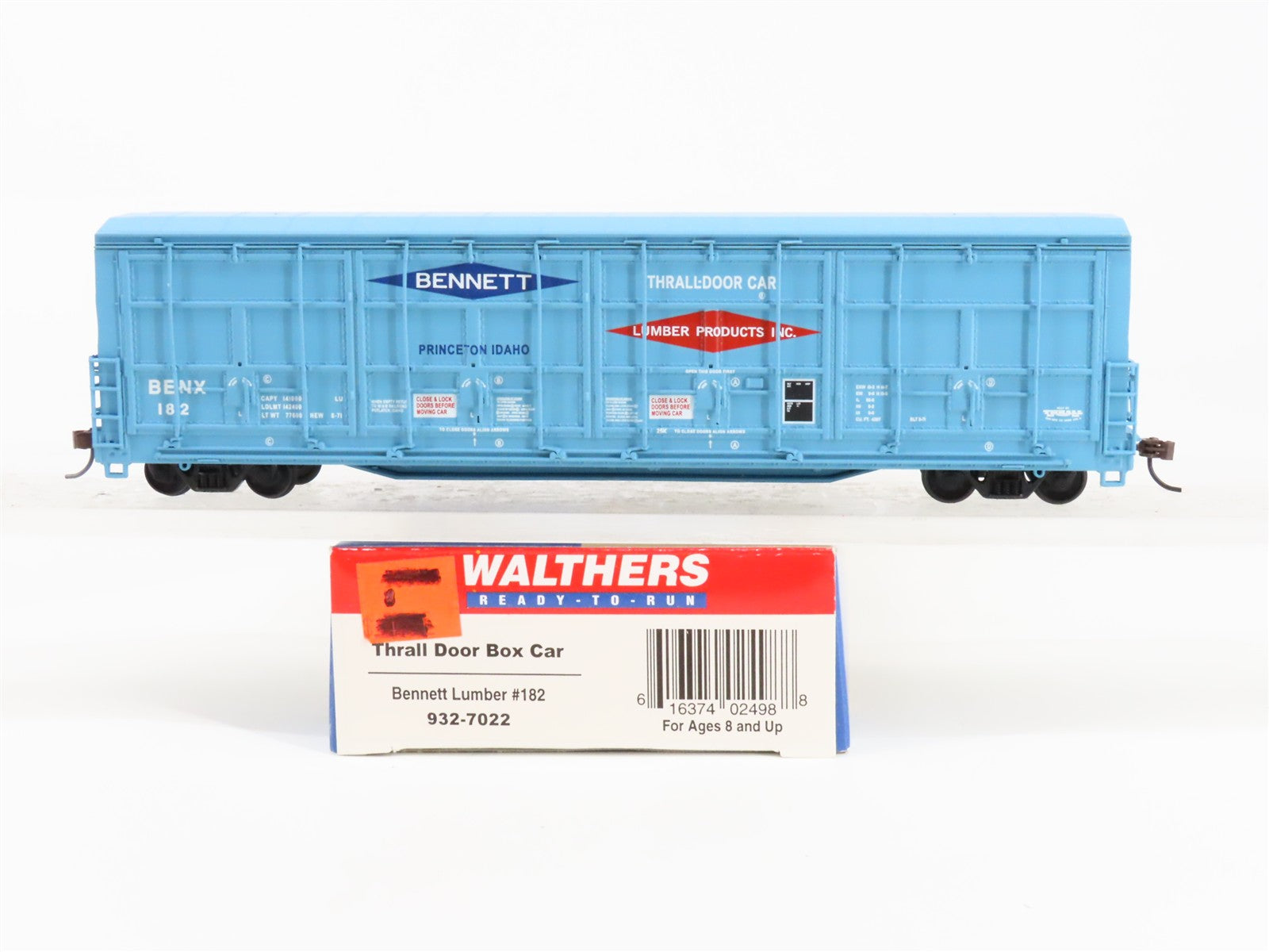 HO Scale Walthers 932-7022 BENX Bennett Lumber Thrall Door Box Car 182 RTR