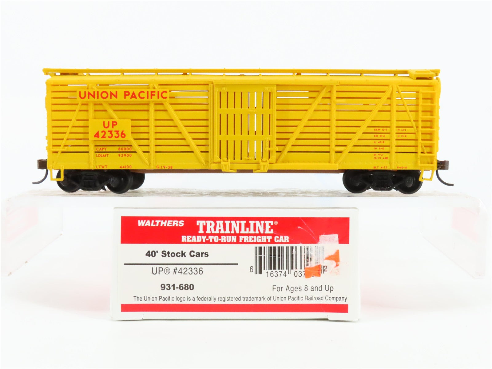 HO Scale Walthers 931-680 UP Union Pacific 40' Stock/Cattle Car 42336 RTR