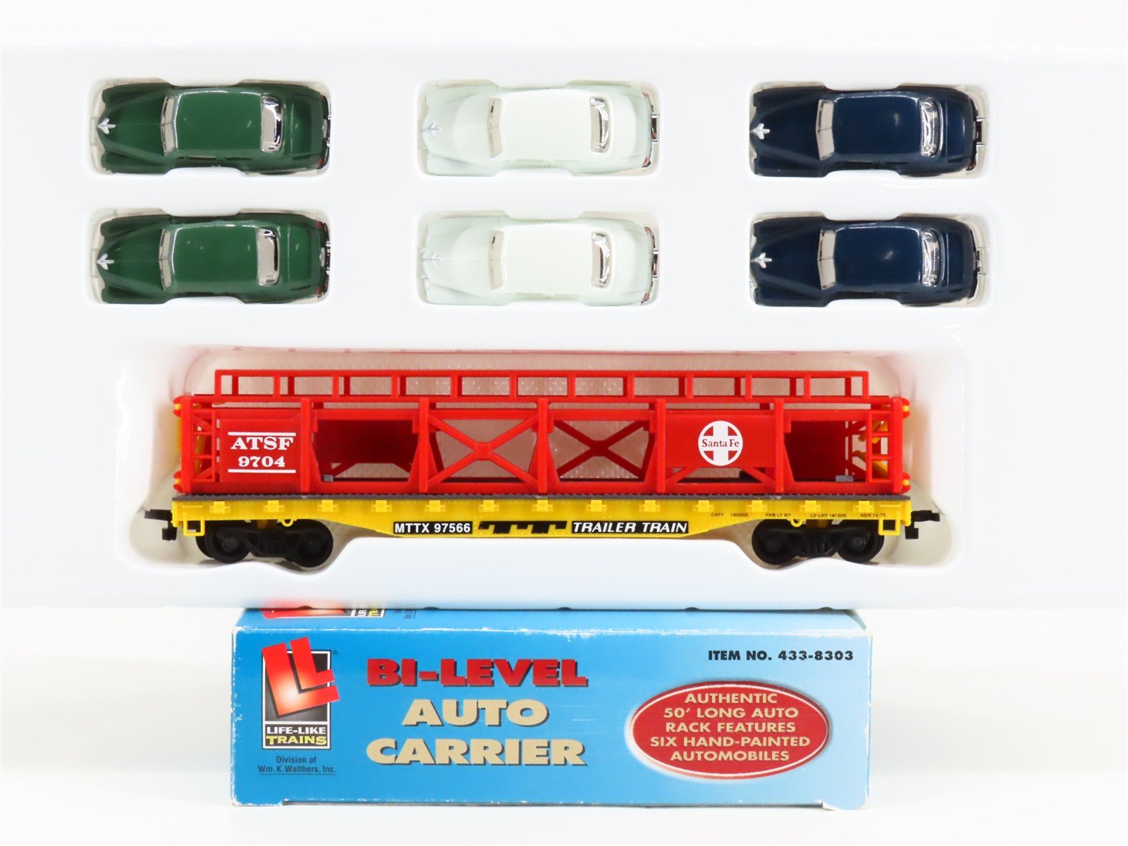HO Scale Life-Like 433-8303 ATSF Santa Fe 50' Auto Carrier 9704 RTR