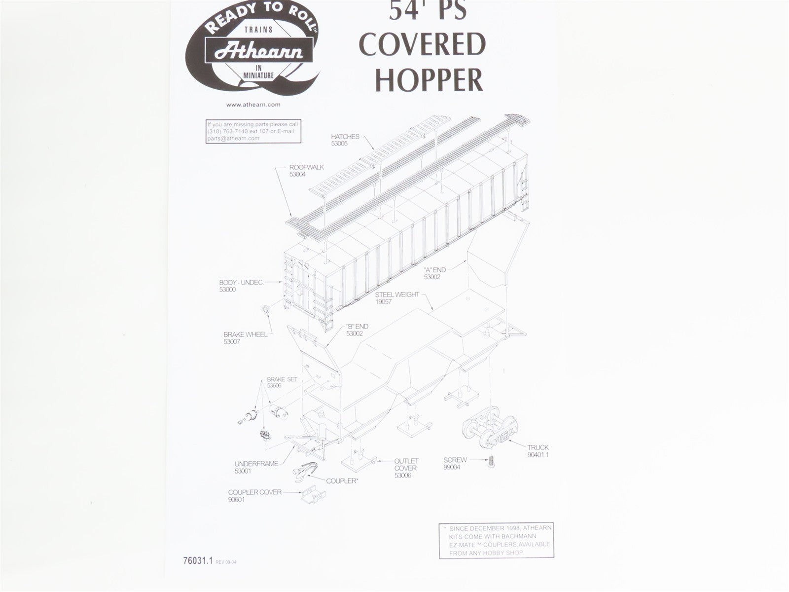 HO Scale Athearn 72392 UP Union Pacific 54' 3-Bay Covered Hopper 5-Pack RTR