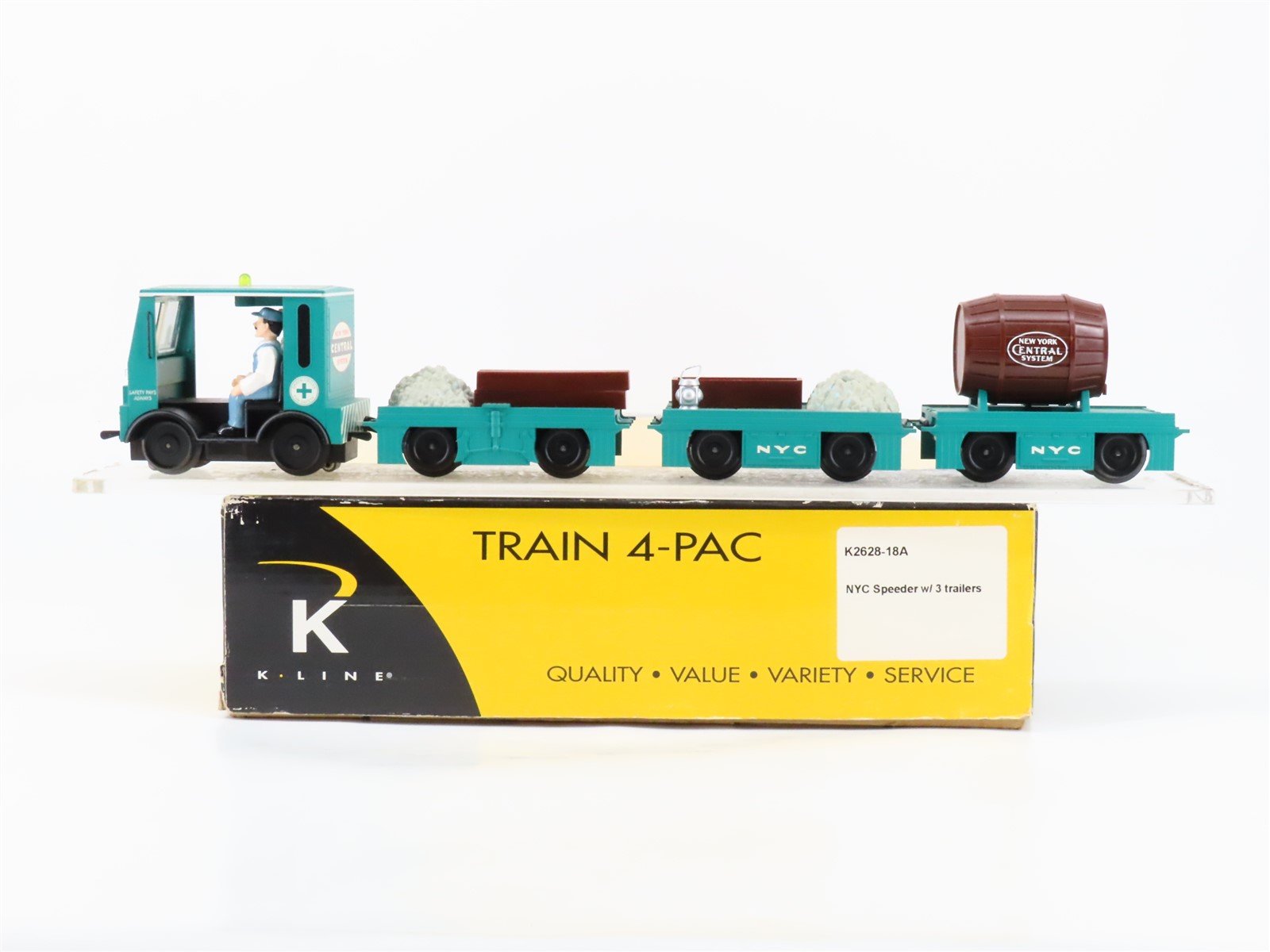O Gauge 3-Rail K-Line K2628-18A NYC New York Central Speeder w/3 Trailers