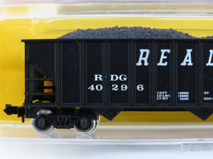 LOT of 4 N Scale Atlas PRR/CRR/RDG 3-Bay Open Hopper Cars w/Coal Load