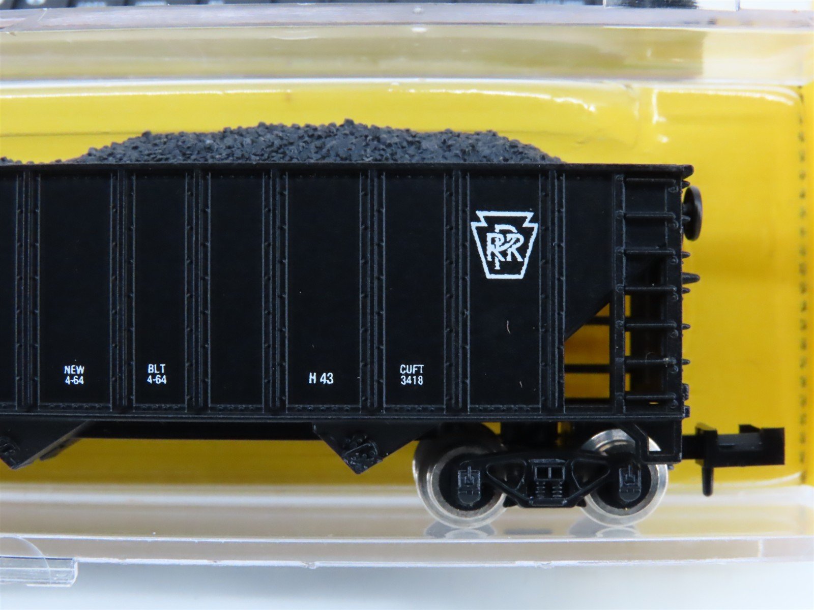 LOT of 4 N Scale Atlas PRR/CRR/RDG 3-Bay Open Hopper Cars w/Coal Load