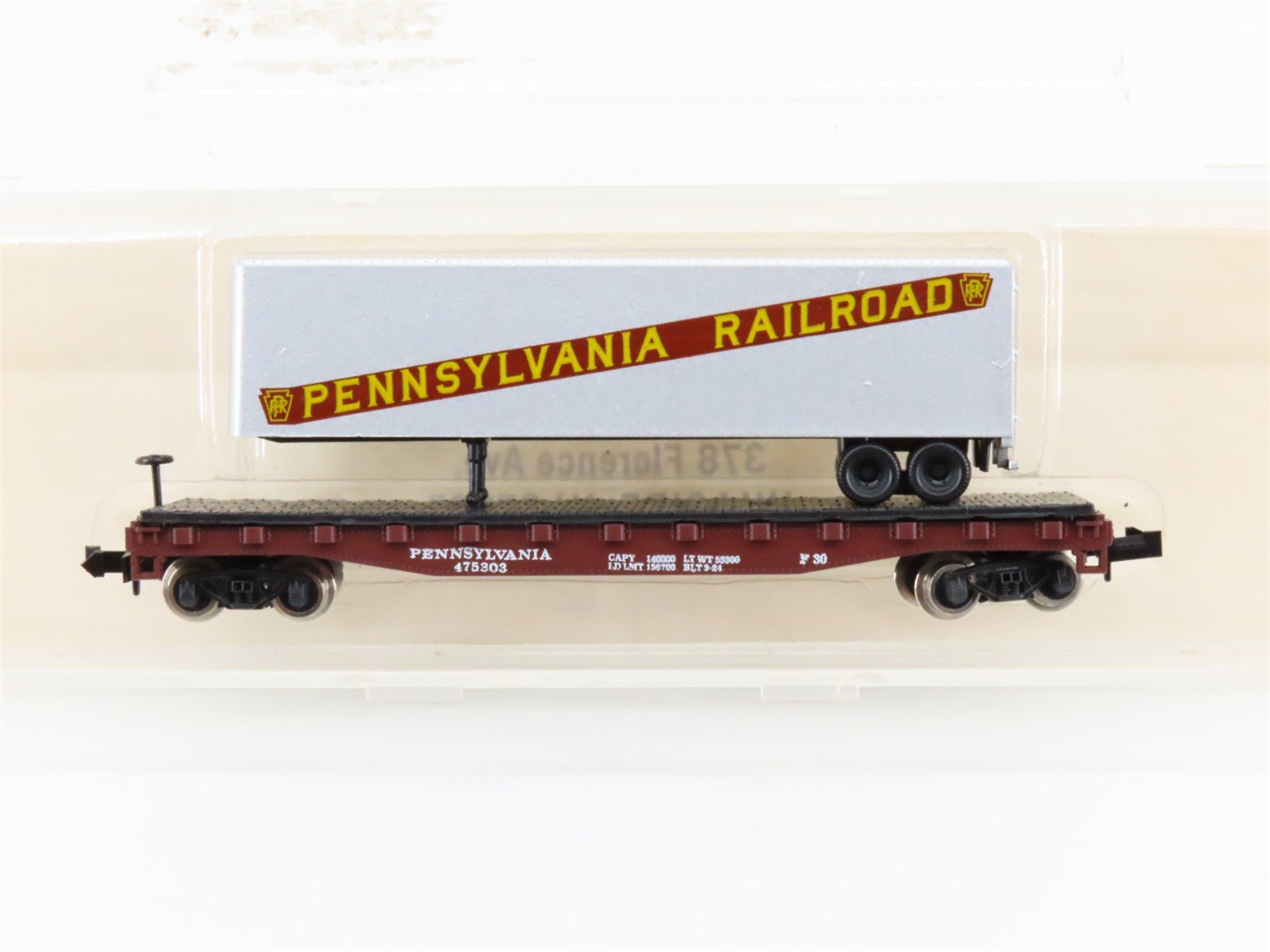 N Scale Atlas 3774 PRR Pennsylvania Flatcar #475303 w/40' Trailer