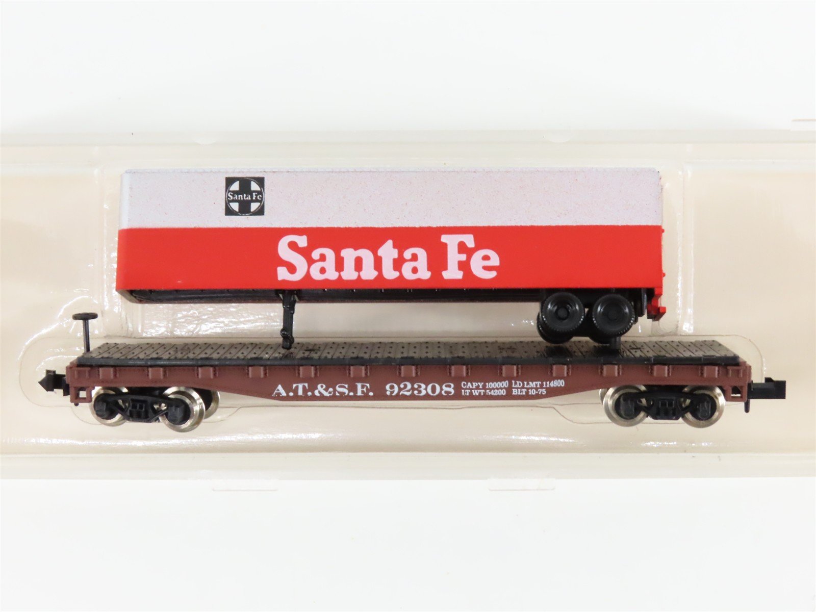 N Scale Atlas 3775 ATSF Santa Fe Flatcar #92308 w/40' Trailer