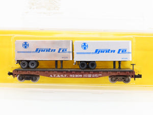 N Scale Atlas 3745 ATSF Santa Fe Flatcar #92308 w/2 Trailers Weathered