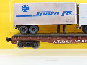 N Scale Atlas 3745 ATSF Santa Fe Flatcar #92308 w/2 Trailers Weathered