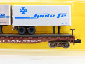 N Scale Atlas 3745 ATSF Santa Fe Flatcar #92308 w/2 Trailers Weathered