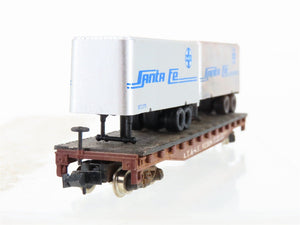 N Scale Atlas 3745 ATSF Santa Fe Flatcar #92308 w/2 Trailers Weathered