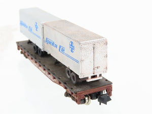 N Scale Atlas 3745 ATSF Santa Fe Flatcar #92308 w/2 Trailers Weathered