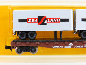N Scale Atlas 3741 CR Conrail Flatcar #700829 w/2 Sea Land Trailers