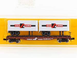 N Scale Atlas 3741 CR Conrail Flatcar #700829 w/2 Sea Land Trailers