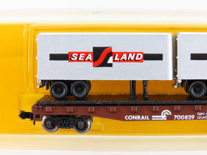 N Scale Atlas 3741 CR Conrail Flatcar #700829 w/2 Sea Land Trailers