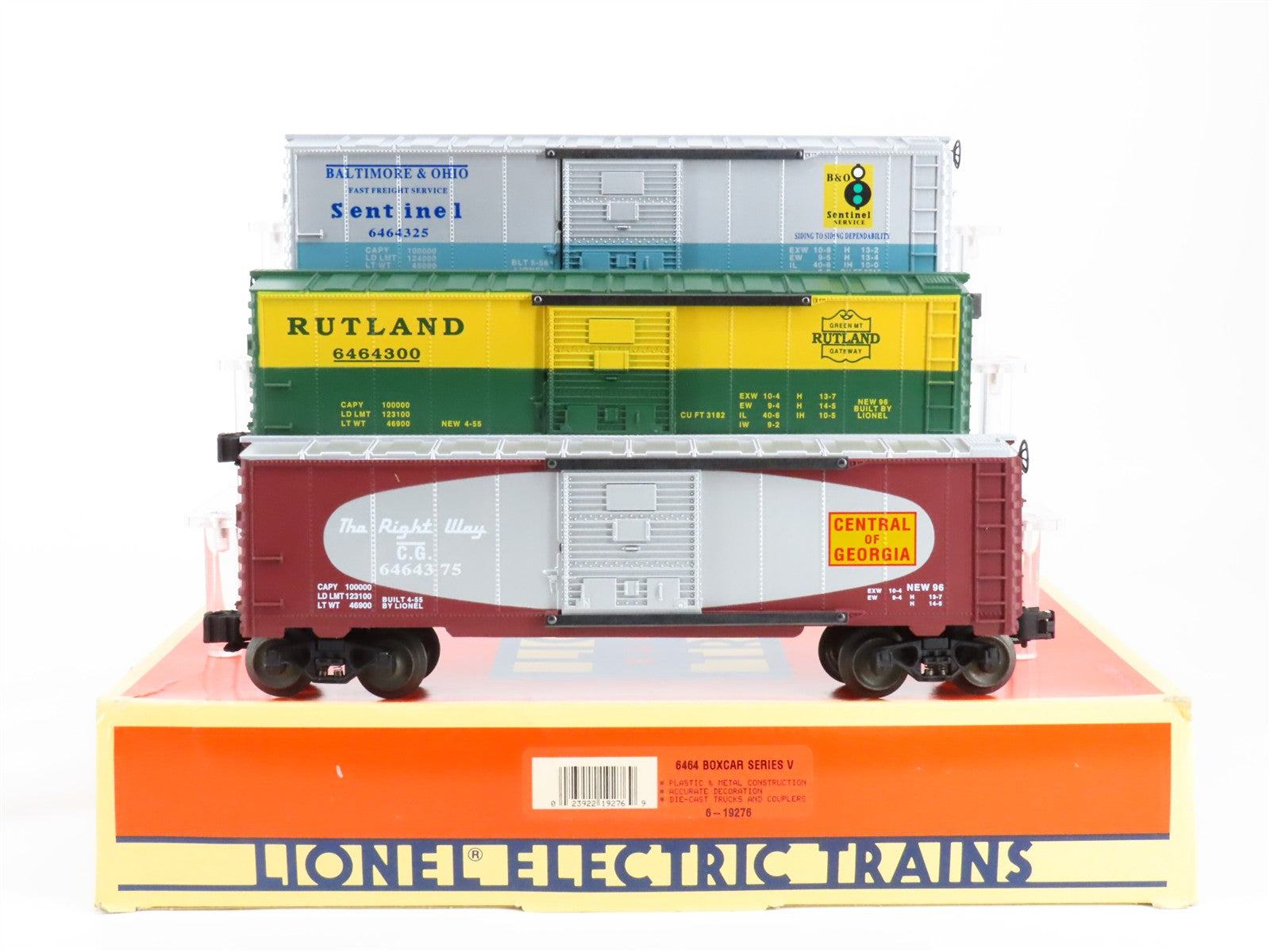 Lionel 6-19276 Central of Georgia, Rutland, Baltimore & Ohio Box Car 3-Pack RTR