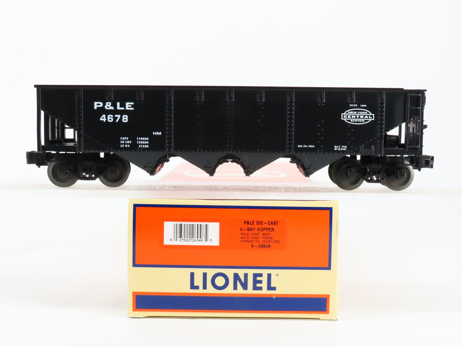 O Scale Lionel 6-26948 P&LE Pittsburgh & Lake Erie 4-Bay Hopper 4678 RTR