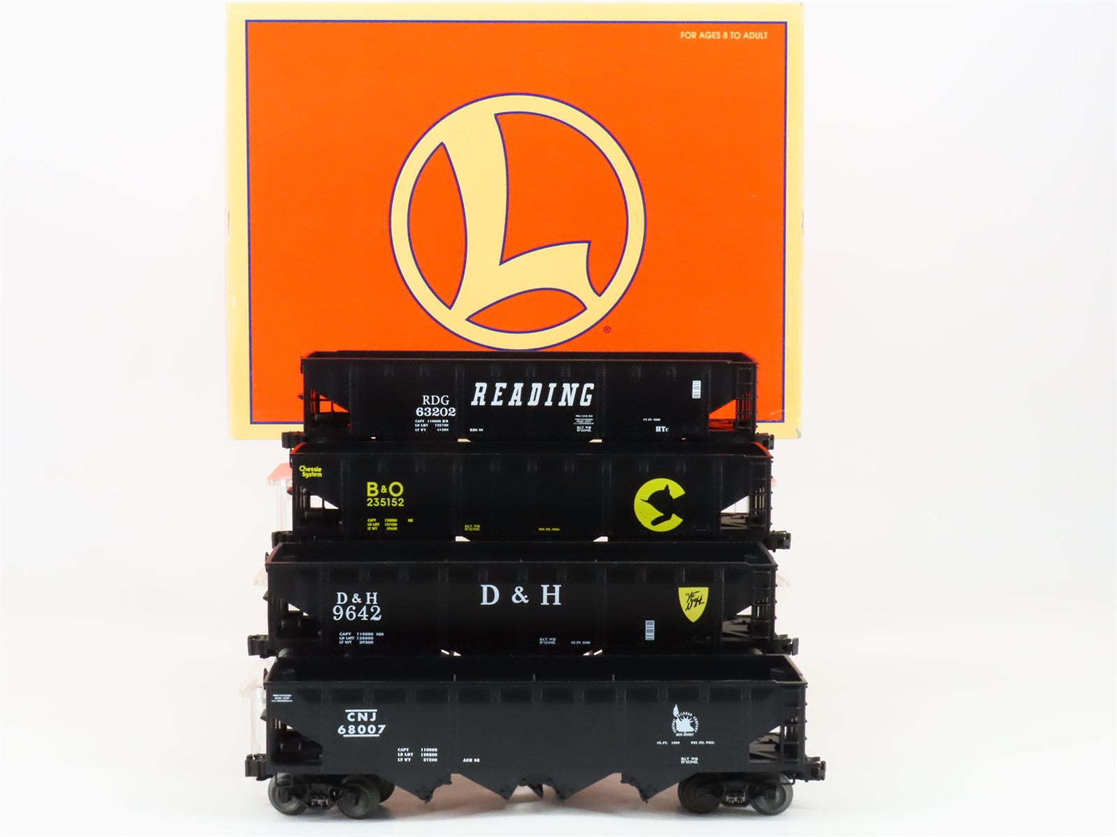 O Gauge 3-Rail Lionel 6-26937 CNJ/D&H/RDG/B&O Die-Cast 4-Bay Hopper 4-Car Pack