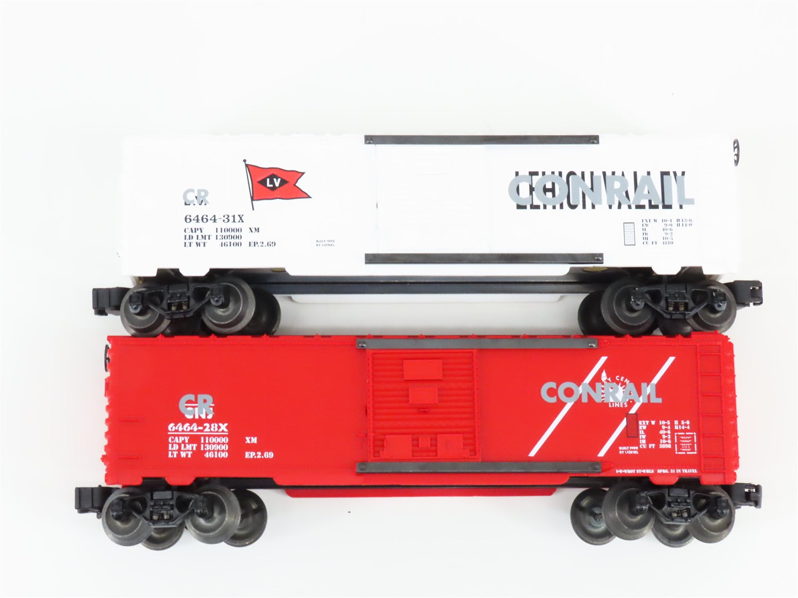 O Gauge 3-Rail Lionel 6-29281 6464 CNJ/LV Overstamped Conrail Boxcar 2-Pack
