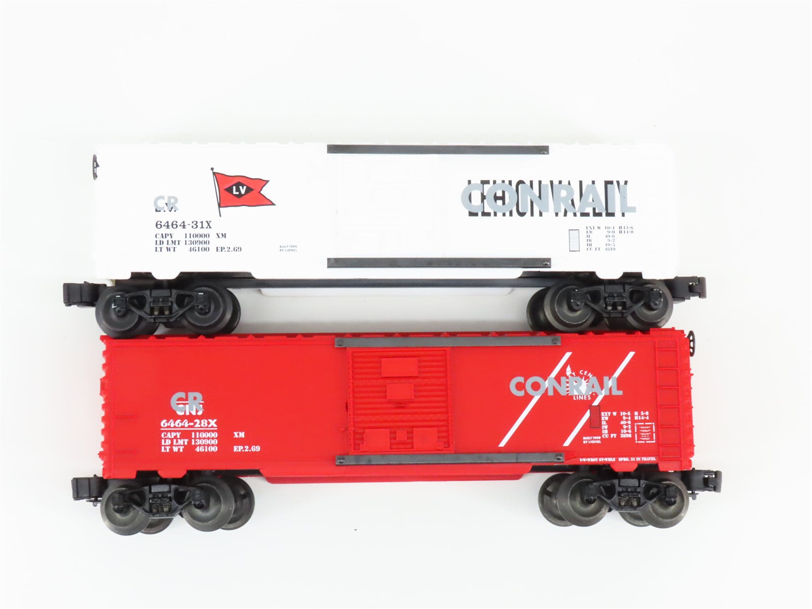 O Gauge 3-Rail Lionel 6-29281 6464 CNJ/LV Overstamped Conrail Boxcar 2-Pack