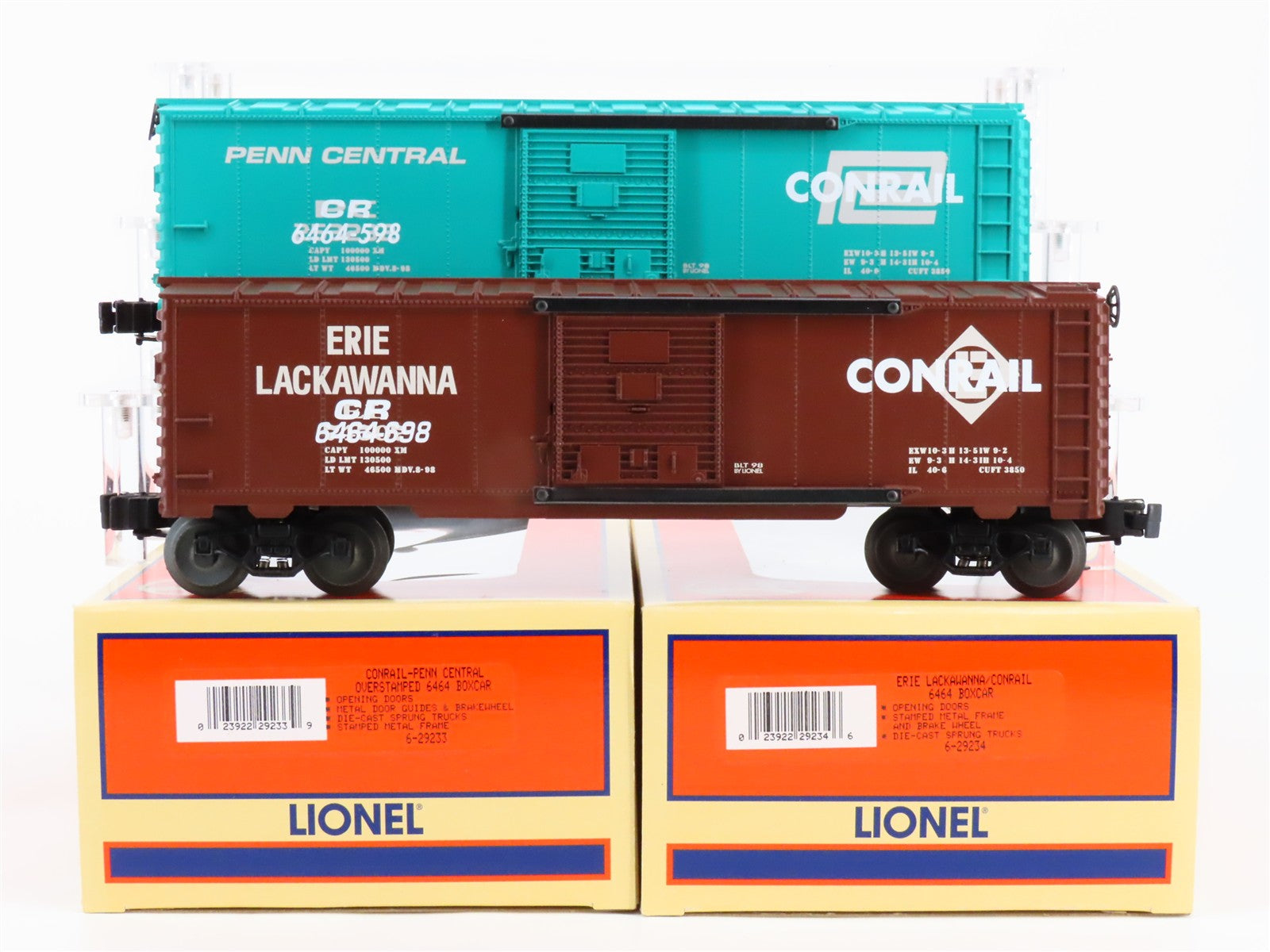 O Scale Lionel 6-21756 Overstamped CR/PC 40' Box Car 2-Pack RTR