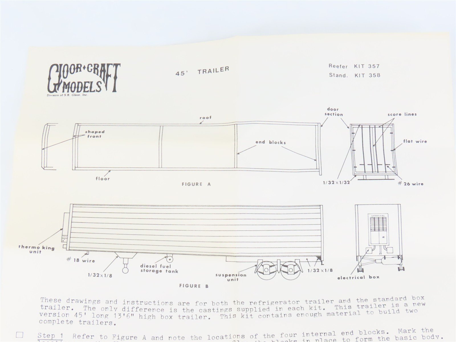 HO Scale Gloor Craft Models 2 in 1 Kit 358 Unpainted 45' Box Van Trailer