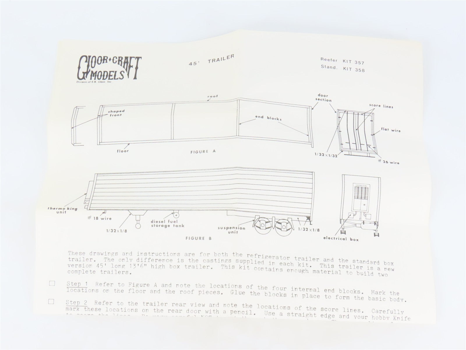 HO Scale Gloor Craft Models 2 in 1 Kit 358 Unpainted 45' Box Van Trailer