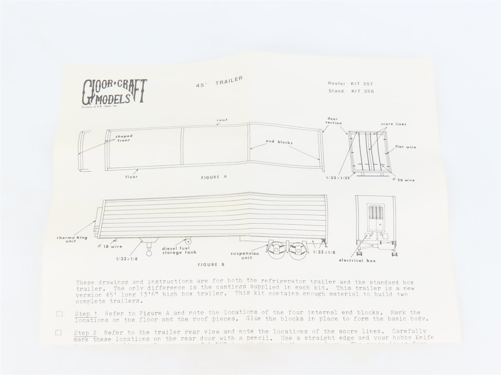 HO Scale Gloor Craft Models 2 in 1 Kit 358 Unpainted 45' Box Van Trailer