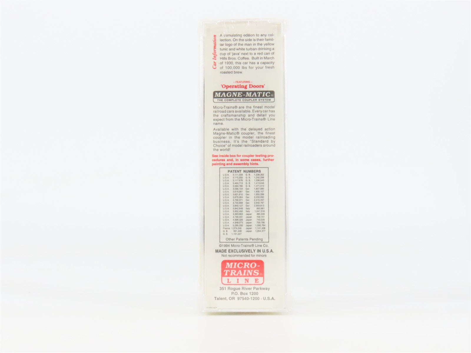 N Scale Micro-Trains 42100 HBCX Hills Bros. Coffee 40' Box Car 166 RTR
