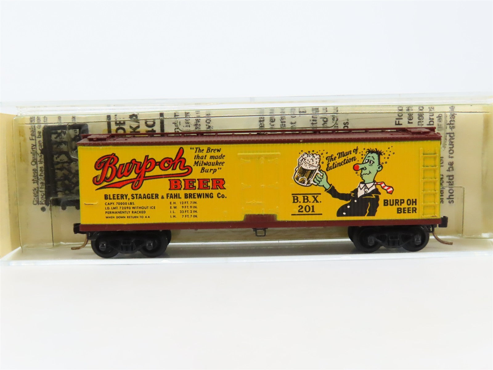N Kadee Micro-Trains MTL 47100 BBX Burp-Oh Beer 40' Wood-Sheathed Reefer 201 RTR