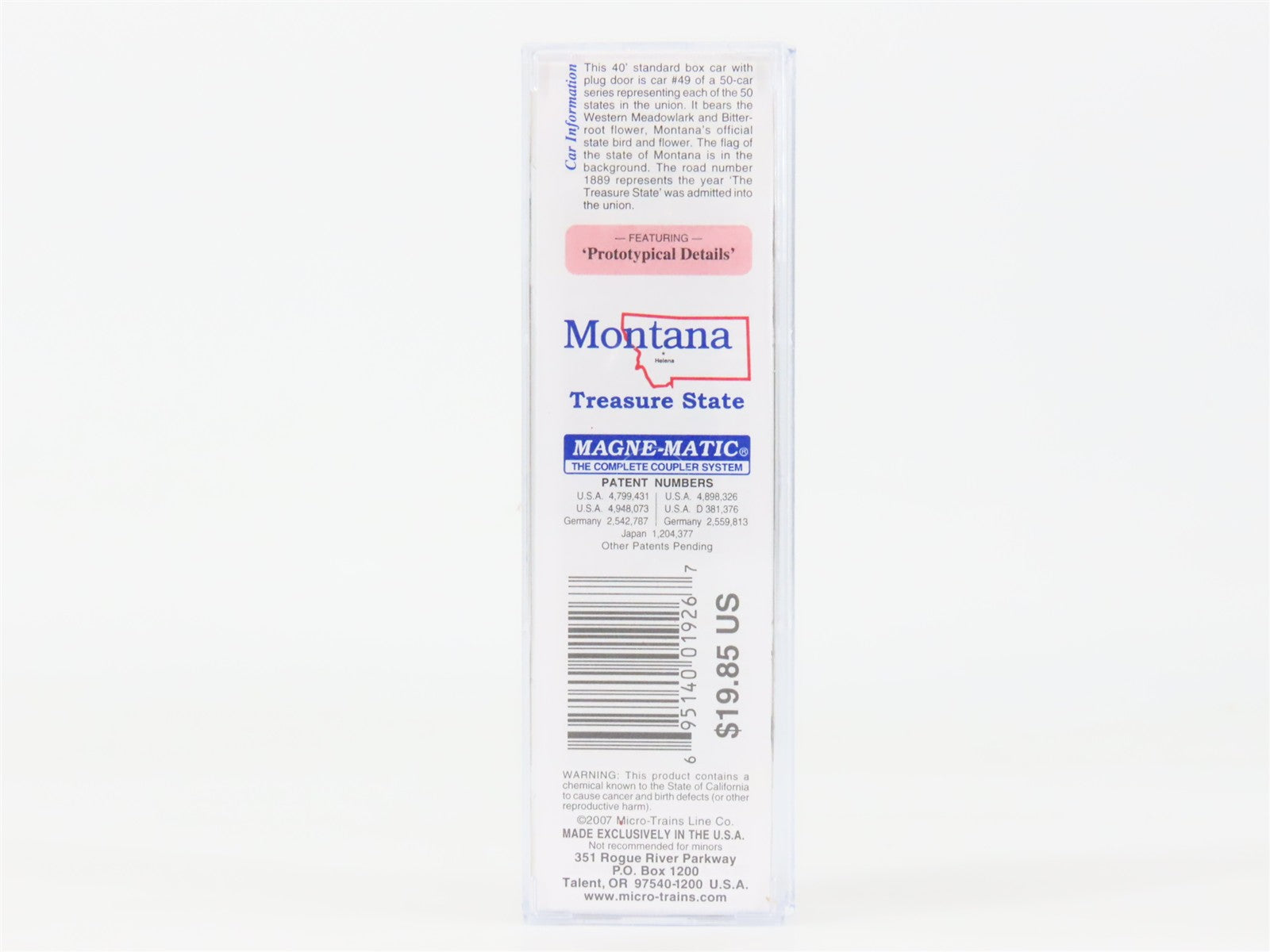 N Scale Micro-Trains 02100413 MT Montana 40' Box Car 1889 RTR