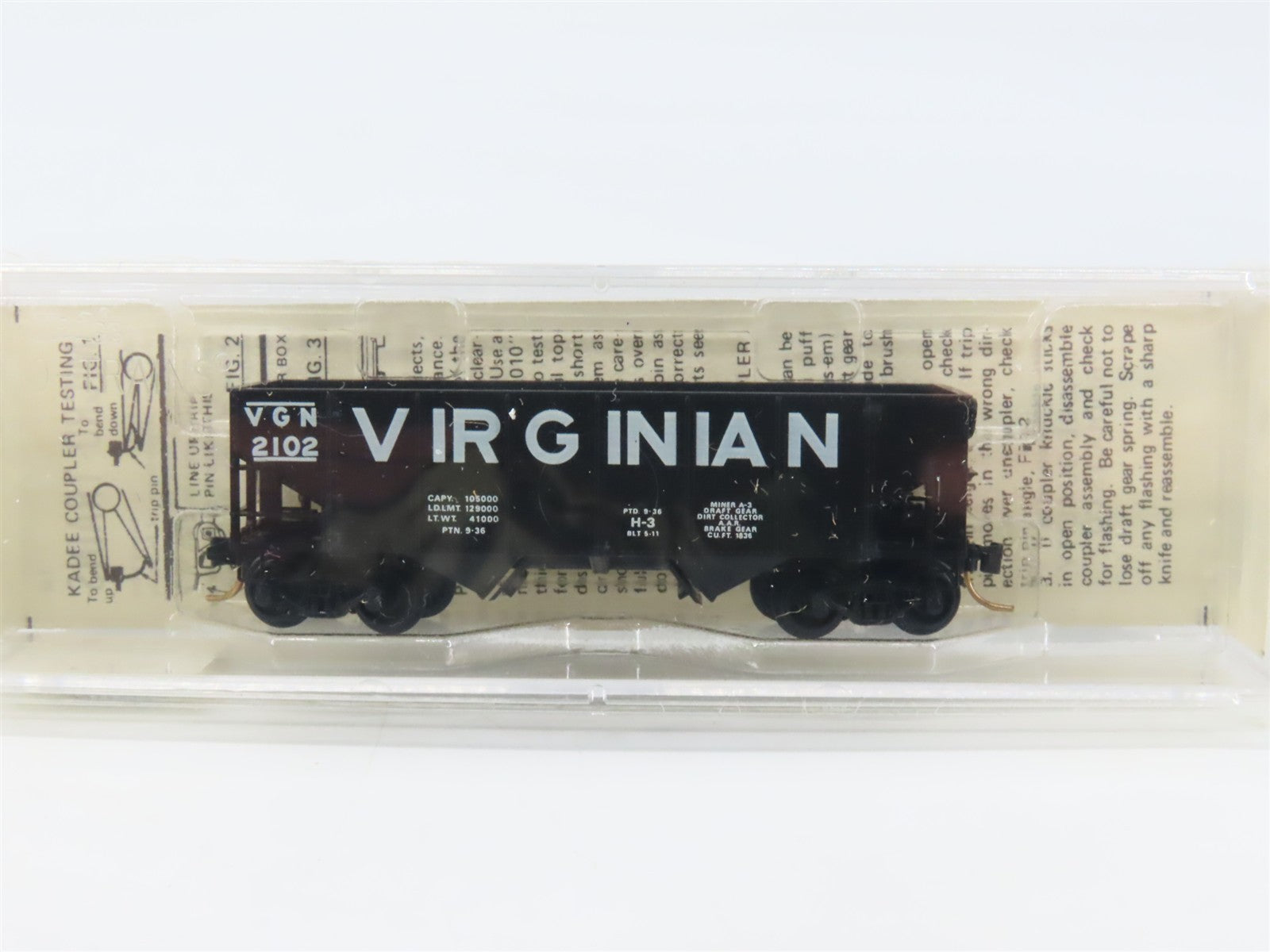 N Scale Kadee Micro-Trains MTL 56080 VGN Virginian 2-Bay Open Hopper #2102