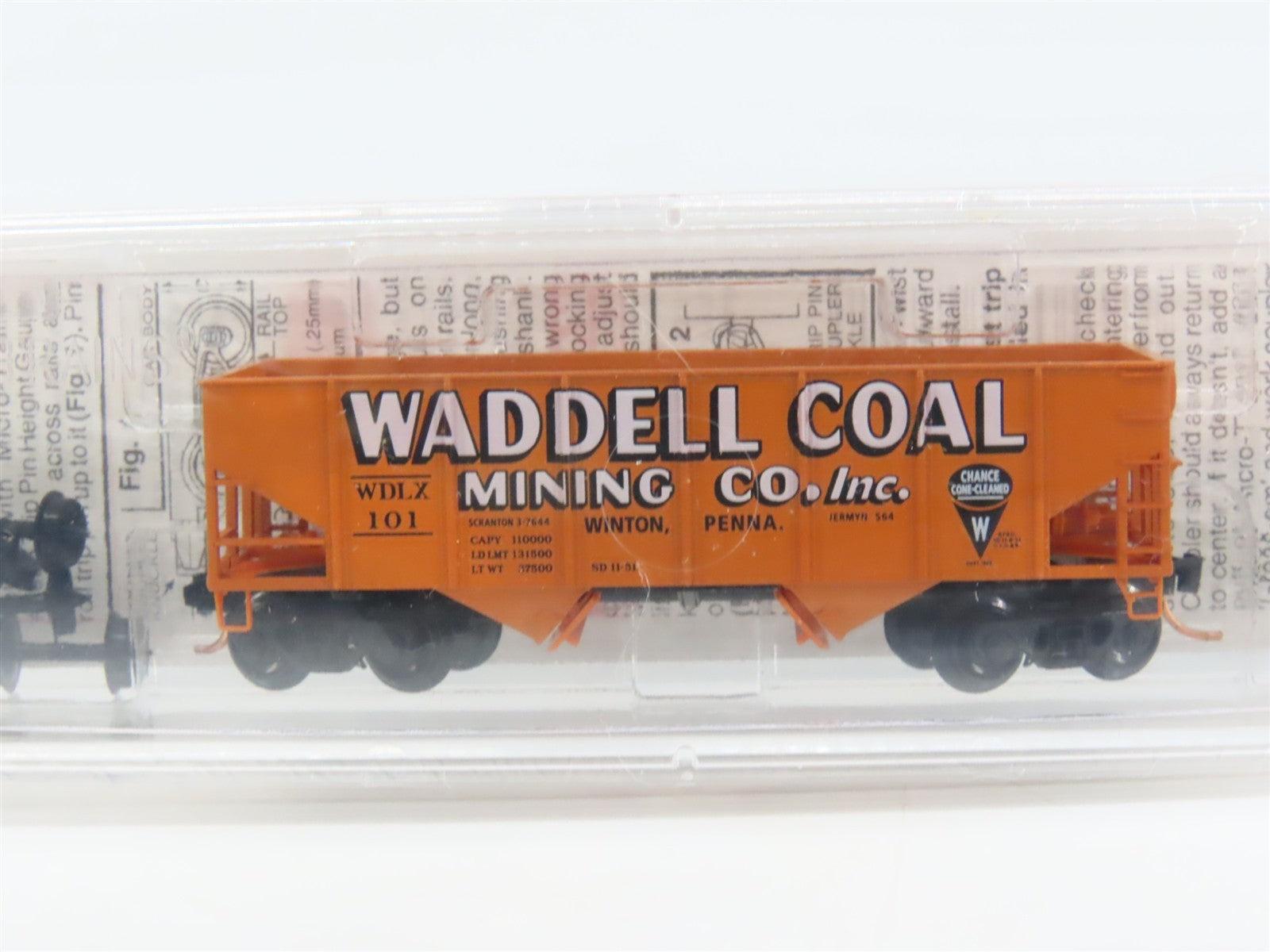 N Scale Micro-Trains 56350 Waddell Coal Mining Co. 33' 33' Twin Bay Hopper RTR