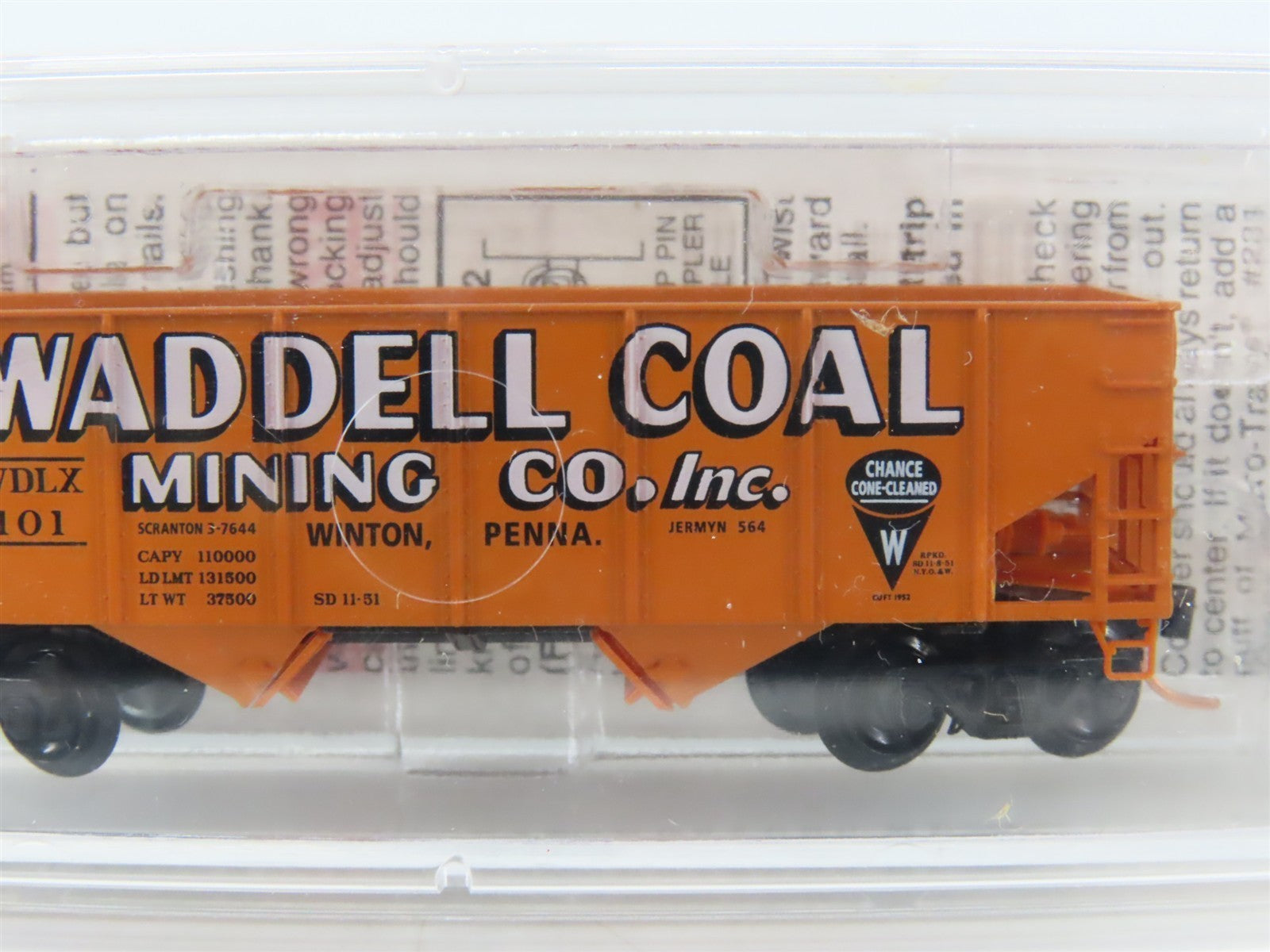 N Scale Micro-Trains MTL 56350 WDLX Waddell Coal Mining Co. 2-Bay Hopper 101 RTR