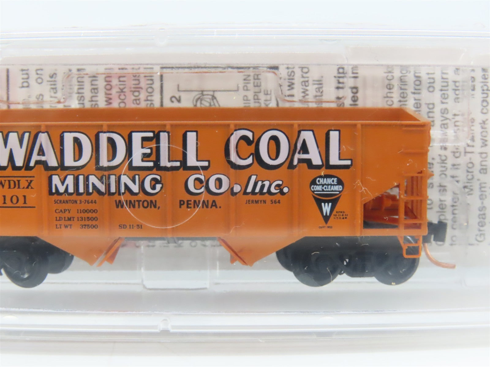N Scale Micro-Trains MTL 56350 WDLX Waddell Coal Mining Co. 2-Bay Hopper 101 RTR