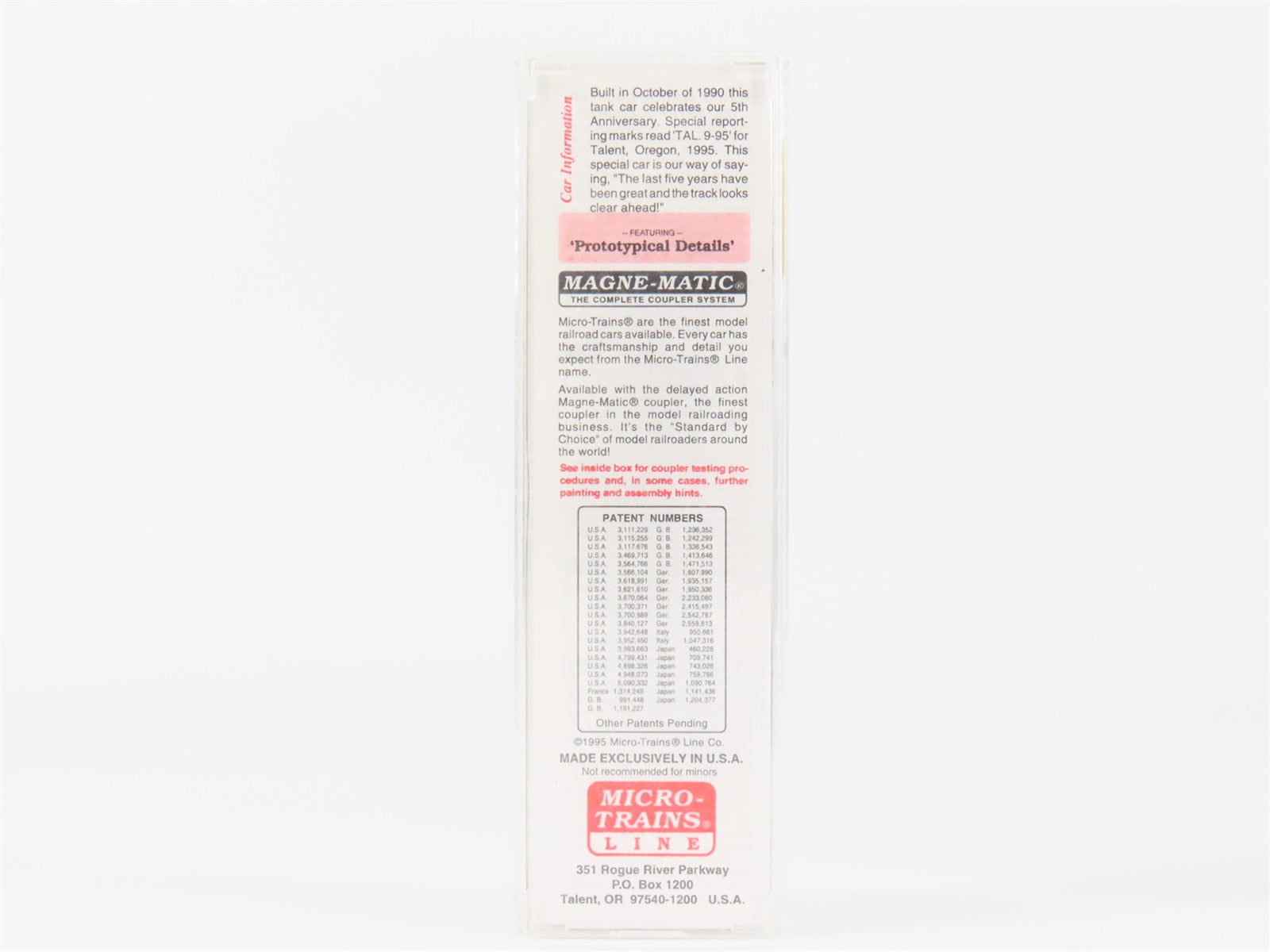 N Scale Micro-Trains MTL 65380 MTL Micro-Trains Line 39' Tank Car 1995 RTR