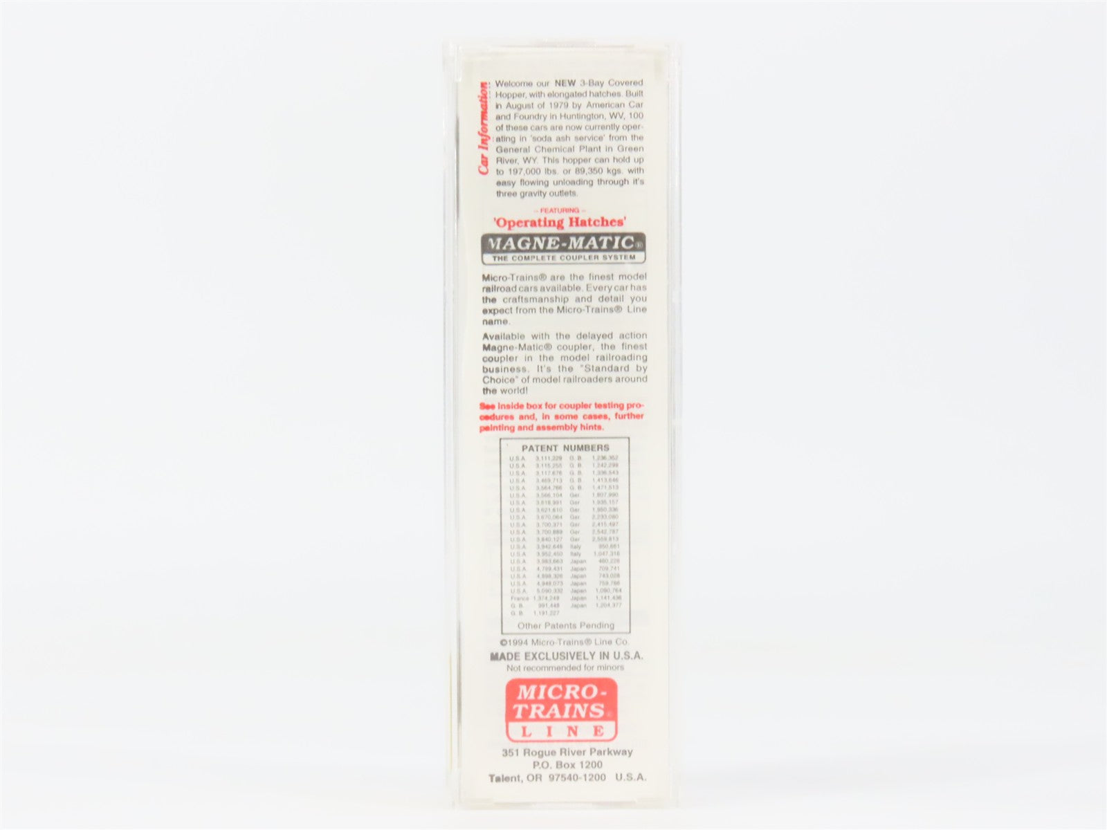 N Scale Micro-Trains MTL 94020 GRPX General Chemical 3-Bay Covered Hopper RTR