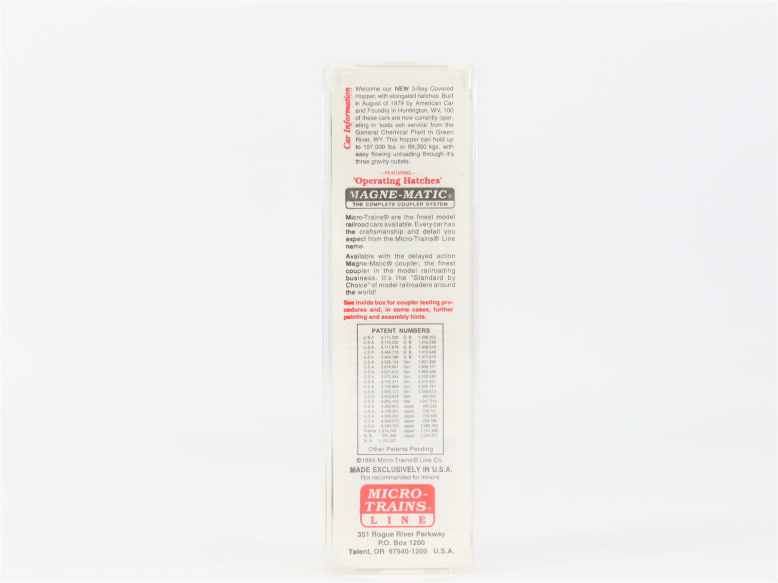 N Scale Micro-Trains MTL 94020 GRPX General Chemical 3-Bay Covered Hopper RTR