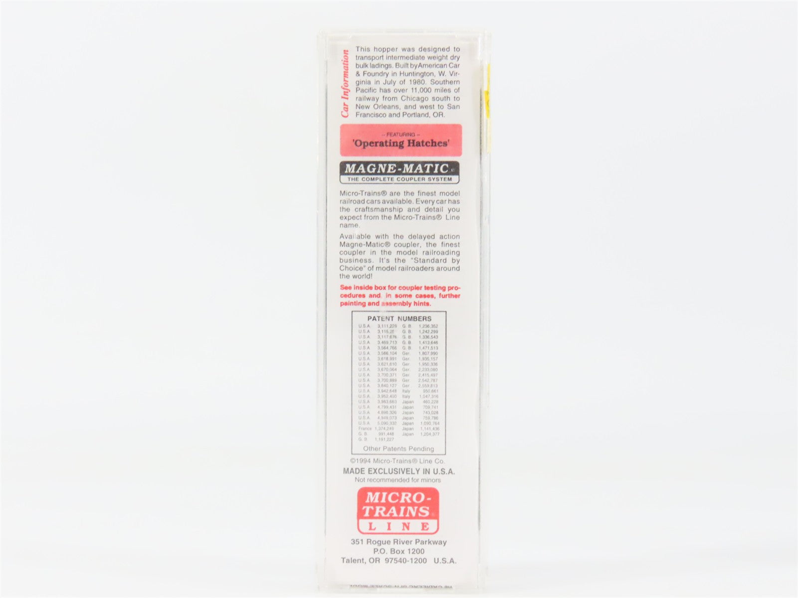 N Scale Micro-Trains MTL 94040 SP Southern Pacific 3-Bay Covered Hopper RTR