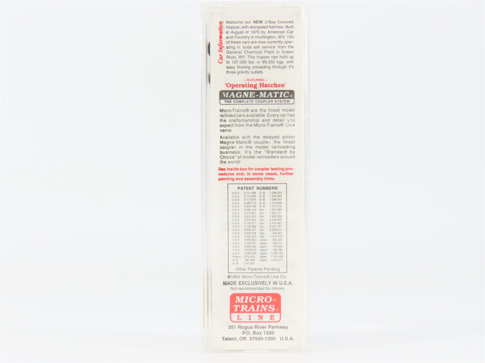 N Scale Micro-Trains MTL 94020 GRPX General Chemical 3-Bay Covered Hopper RTR