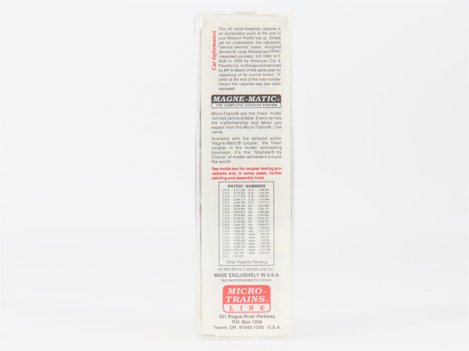 N Scale Micro-Trains MTL 50160 MP Missouri Pacific 34' Wood-Sheathed Caboose RTR