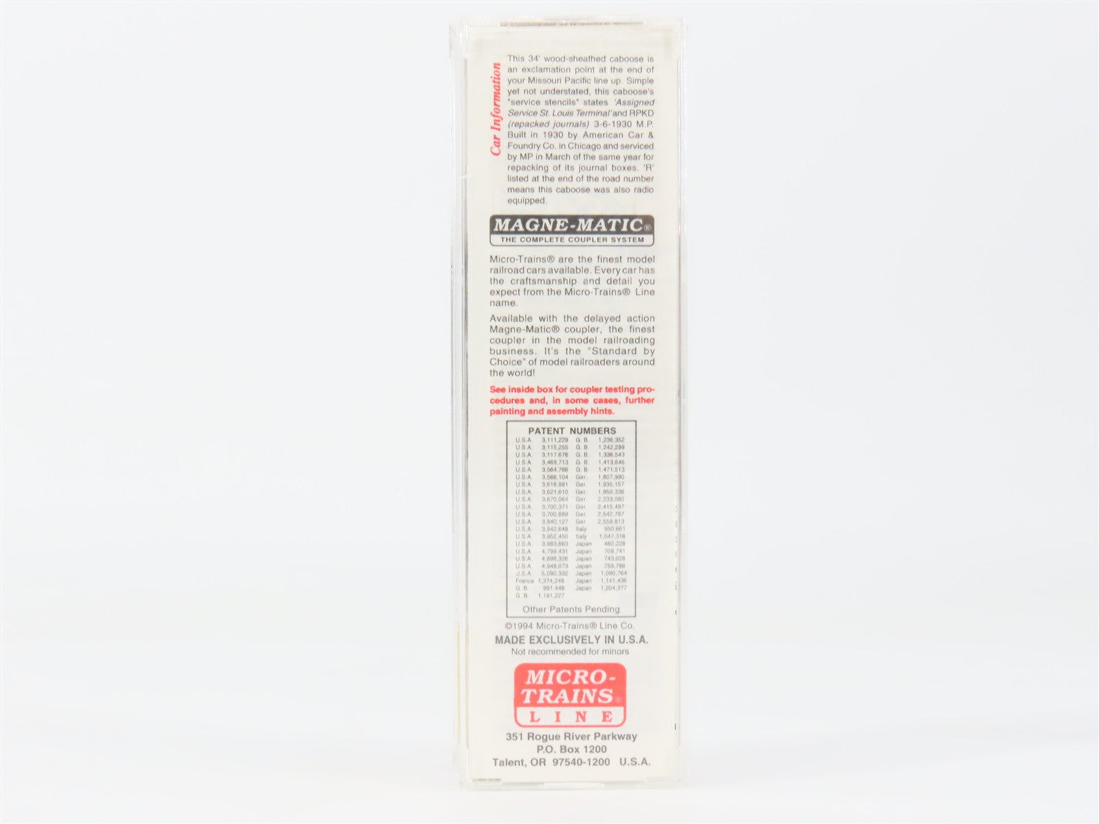 N Scale Micro-Trains MTL 50160 MP Missouri Pacific 34' Wood-Sheathed Caboose RTR