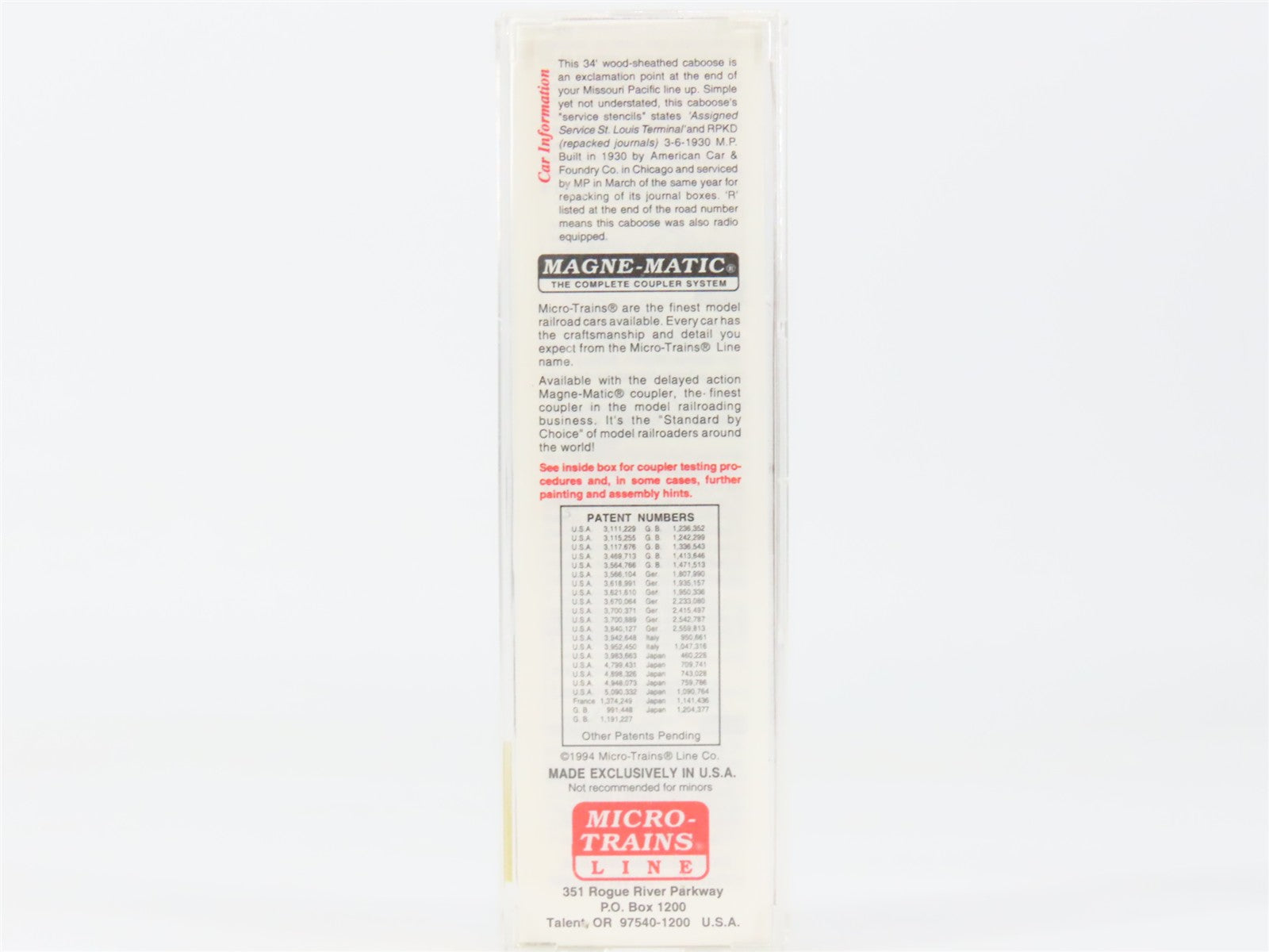 N Scale Micro-Trains MTL 50160 MP Missouri Pacific 34' Wood-Sheathed Caboose RTR