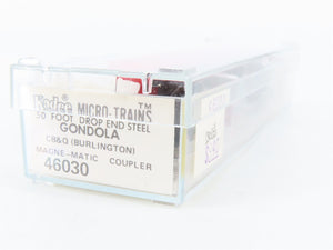 N Scale Micro-Trains MTL 46030 CB&Q Burlington 50' Drop End Steel Gondola 82044